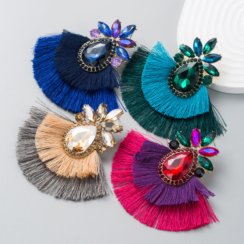 Boho Alloy Tassel Earrings With Colorful Rhinestones