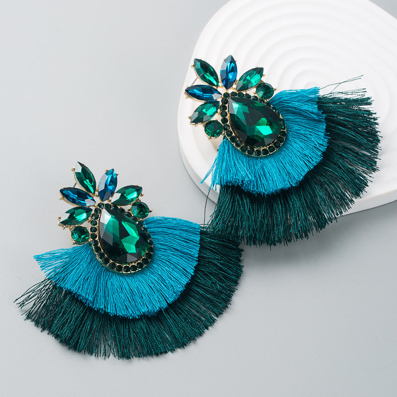 Boho Alloy Tassel Earrings With Colorful Rhinestones