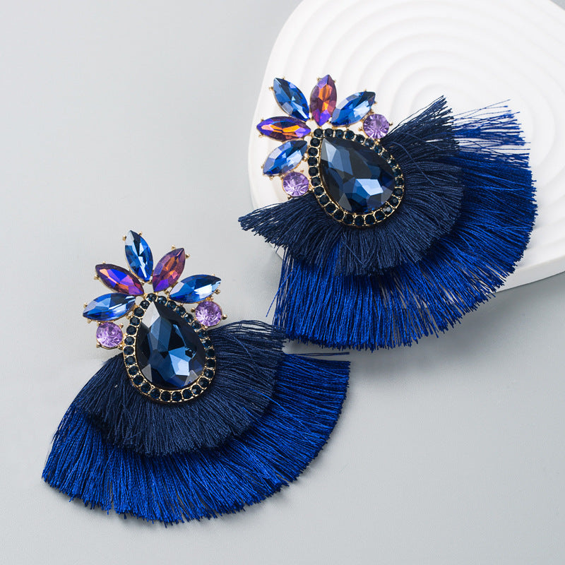 Boho Alloy Tassel Earrings With Colorful Rhinestones