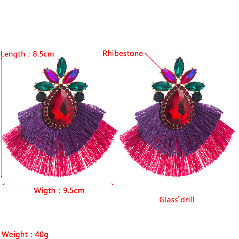 Boho Alloy Tassel Earrings With Colorful Rhinestones